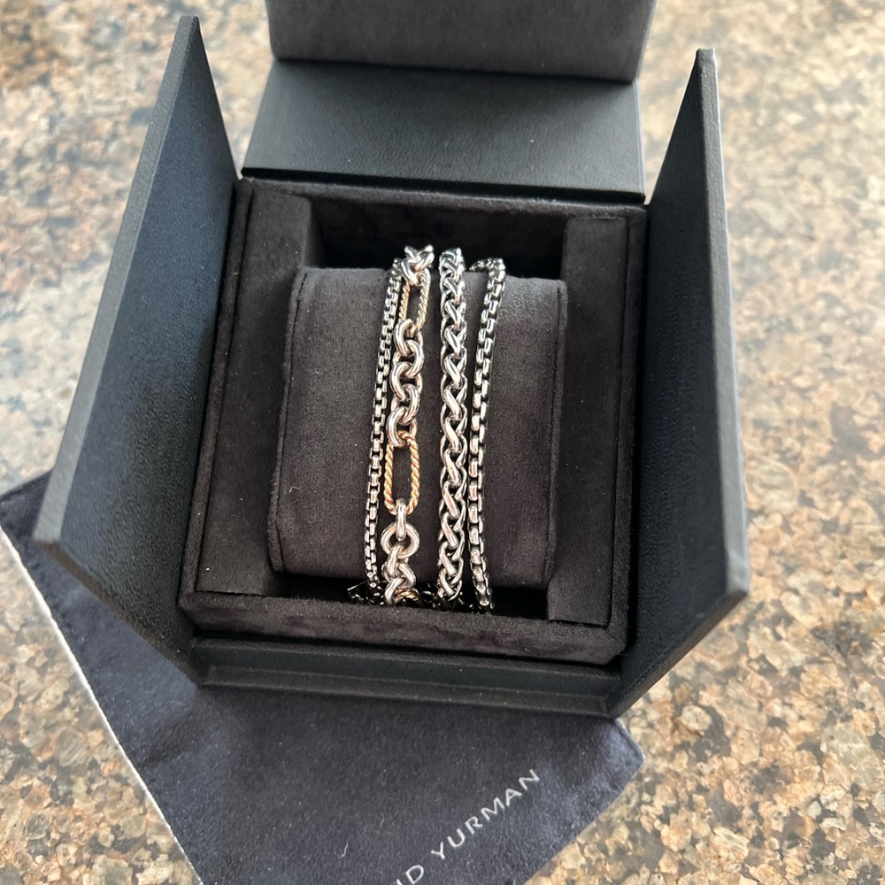 Authentic David Yurman sterling silver & 18k gold multi strand chain bracelet - Picture 6 of 6
